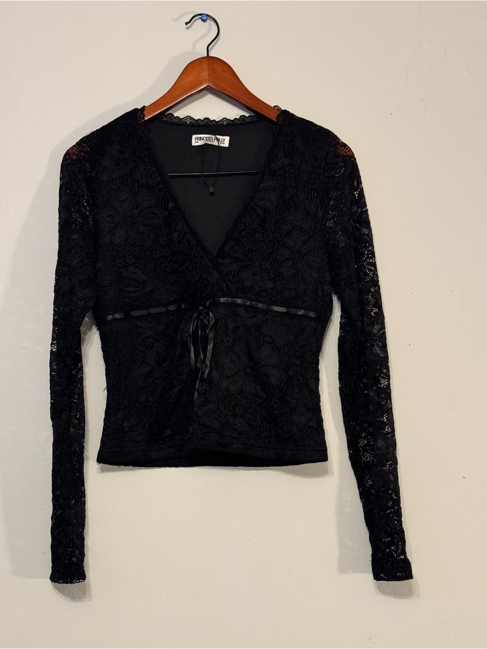 Princess Polly Black Lace Wrap-Front Long Sleeve Blouse
